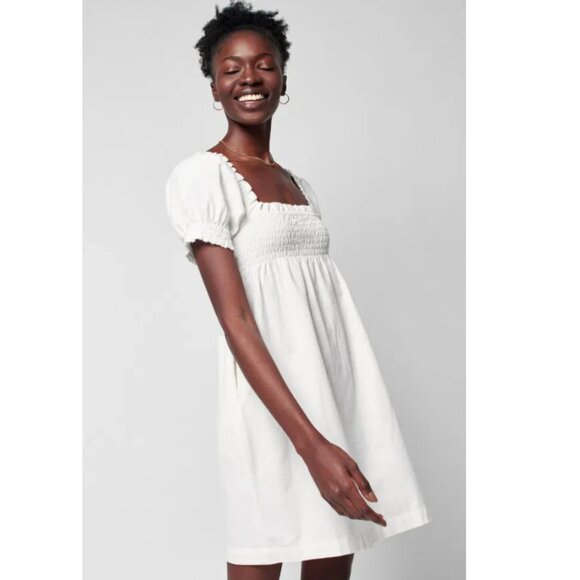 Faherty White Organic Cotton Puff Sleeve Babydoll Dress, Size Large - Picture 1 of 12